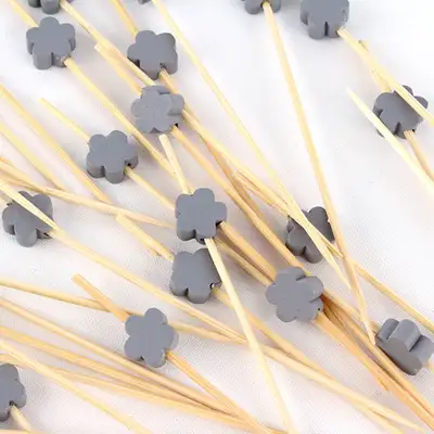 Gray Flower Bamboo Fruit Pick Skewer 100P Hamburger Sandwich Mini Fork Cocktail Pick