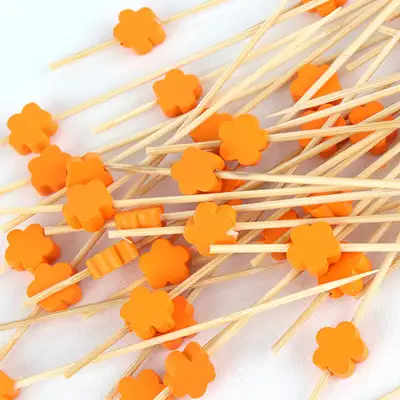Orange Flower Bamboo Cocktail Picks 100P - Hamburger Sandwich Mini Forks