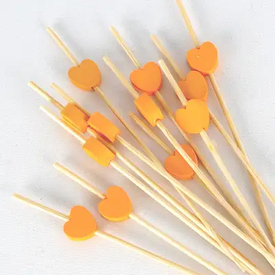 Orange Heart Bamboo Color Fruit Pick Skewer 100P Hamburger Sandwich Mini Fork Cocktail Pick