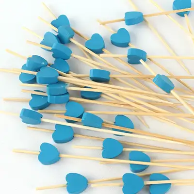 Blue Heart Bamboo Fruit Pick 100P Hamburger Sandwich Mini Fork Cocktail Pick