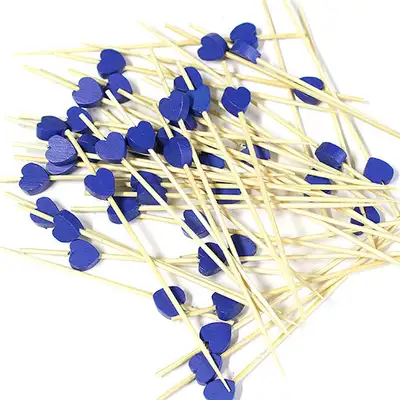 Deep Blue Heart Bamboo Fruit Pick Skewer 100P Hamburger Sandwich Mini Fork Cocktail Pick
