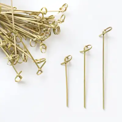 Bamboo Skewer with Ribbon Fruit Pick Blue Bamboo Skewer 100P || Skewer Hamburger Pick Christmas Home Party Supplies