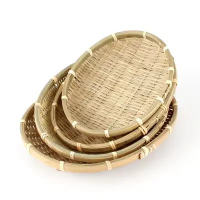 Bamboo Oval Sieve Basket | Rice Cake Basket Sieve Vegetable Strainer Lettuce Bamboo Weave Basket Crafts Holiday Tableware Pancake Dish