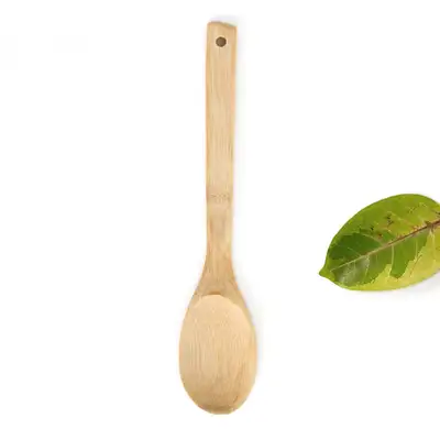 Bamboo Oval Stir-Fry Spatula 30cm Wood Cooking Spoon Kitchen Utensil Commercial Long Spatula
