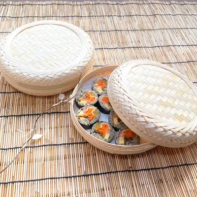 Round Bamboo Food Container (Picnic Bento Box, Dried Persimmon, Korean Sweets Box, Rice Cake Box, Kimbap Packaging Container, Rice Cake Basket)