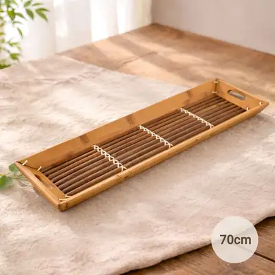 70cm Bamboo Rectangular Vegetable Tray (Raw Wood Tray Commercial Restaurant Leafy Greens Tray Noodle Platter Fried Food Dish Vegetable Serving Bowl)