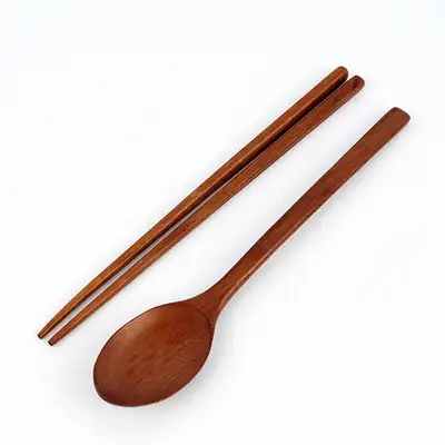 Rosewood Lacquered Wooden Utensil Set | Adult Wood Spoon and Chopsticks
