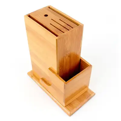 Bamboo Knife Block | Wooden Knife Holder Wood Knife Block Natural Wood Knife Case Kitchen Utensil Organizer Multi-Purpose Storage Box