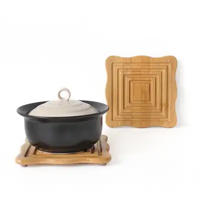 Square Bamboo Textured Pot Trivet Wood Stone Pot Stand