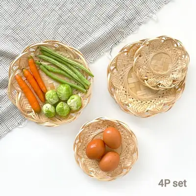 4-Piece Set Bamboo Flower Strainer Basket (Deep Dish | Camping Bowl | Mini Dish | Izakaya Flower Basket | Japanese Cuisine | Decorative Accent)