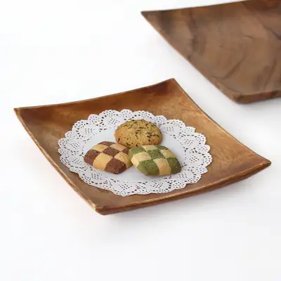 20cm アカシア無垢材 エッジ正方形プレート ホームカフェ 木製ボウル