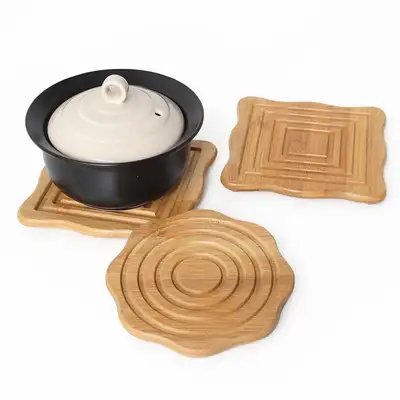 Bamboo Wave Wood Pot Stand (Stone Pot Trivet, Dolsot Stand, Camping Pot Holder, Antique Coaster, Gift Set)