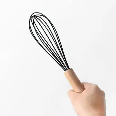 ブラック ウッドハンドル シリコン泡立て器 | 生クリーム メレンゲ ホイップ器