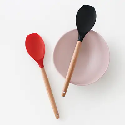 ウッドハンドル シリコン多用途炒め木製スプーン スパチュラ