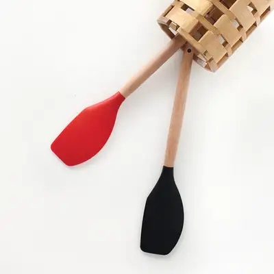 ウッドハンドル シリコン シリコンスクレーパー | 木製スプーン 生地 スパチュラ