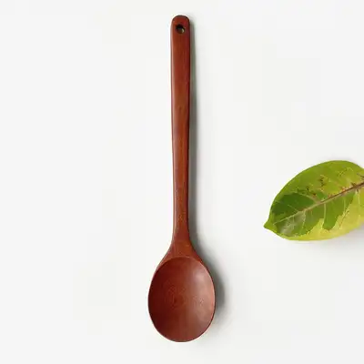 カンポ材漆塗り丸型炒め木杓 34cm 無垢材料理スプーン