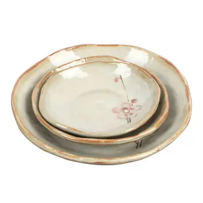 （3种）粉青梅花圆碗餐具套装
