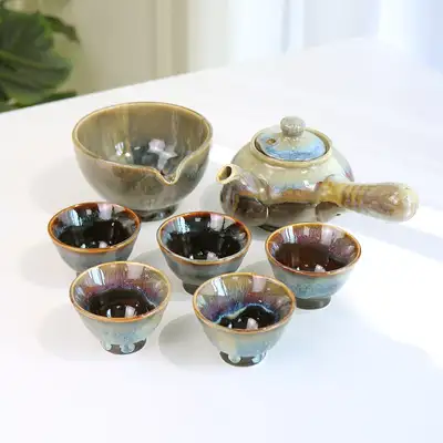 天目三重施釉五人茶具套装