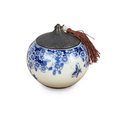中国双色青花白瓷茶叶罐 小