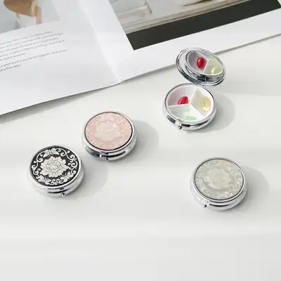 BEST Mother-of-Pearl Lacquered Inlaid Pill Case Portable Medicine Organizer Daily Vitamin Case Traditional Korean Gift