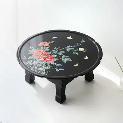 Mother-of-Pearl Lacquerware Peony Flower Oval Folding Table 45cm