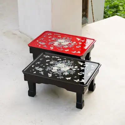 Vivid Mother-of-Pearl Lacquerware Folding Tea Table with Peony and Butterfly Pattern 45cm
