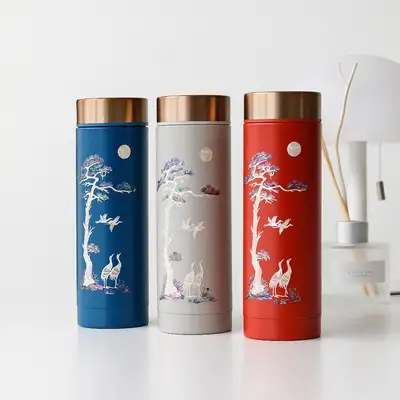 Mother-of-Pearl Lacquered Longevity Crane Stainless Steel Tumbler 300ml