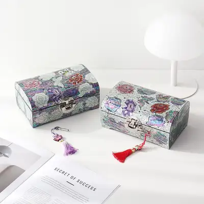 Mother-of-Pearl Lacquerware Colored Peony Rolling Two-Tier Jewel Box 21cm