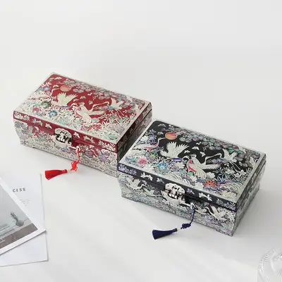 Premium Lacquerware Two-Tier Flower and Crane Jewelry Box 30cm (Masterwork by Jang Tae-bok, Intangible Cultural Property Craftsman)
