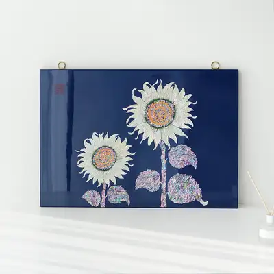 Lacquerware Mother-of-Pearl Sunflower Wall Frame (Blue)