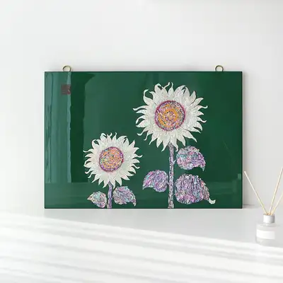 Nacre Lacquerware Sunflower Wall-Hanging Frame (Green)