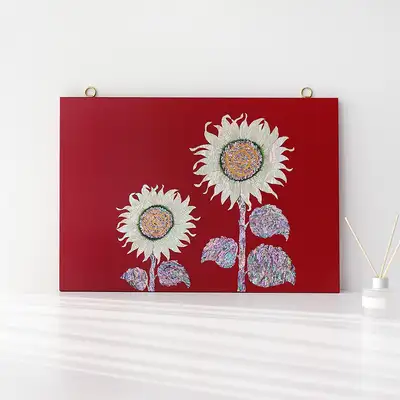 Nacre Lacquerware Sunflower Wall-Hanging Mother-of-Pearl Frame (Red)
