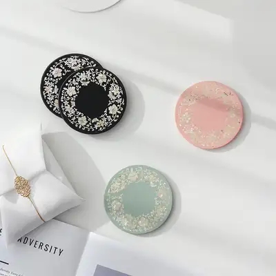 Nacre Lacquerware Round Mother-of-Pearl Coaster (Flower Butterfly Arabesque) Set of 2