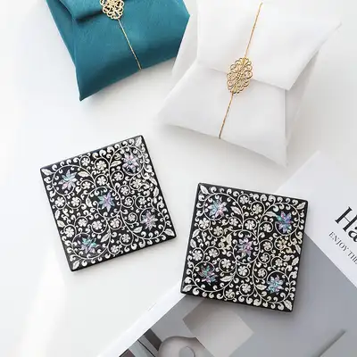 Nacre Lacquerware Square Mother-of-Pearl Coaster Set (Scrolling Vine Pattern) 2P