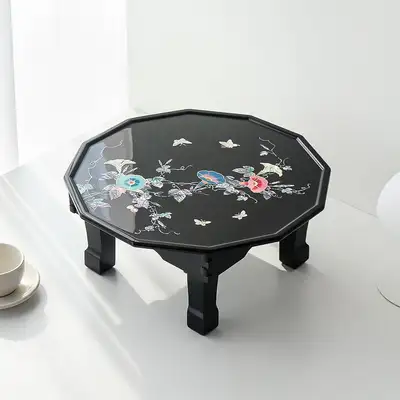 Twelve-Sided Mother-of-Pearl Lacquerware Folding Table with Morning Glory Design 45cm