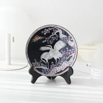 Nacre Mother-of-Pearl Lacquerware Moon and Crane Decorative Mini Tray 18cm