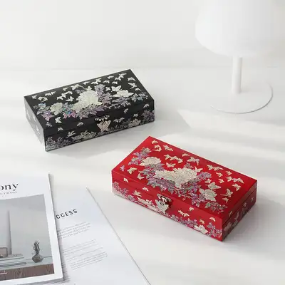 Nacre and Lacquer Single-Tier Peony Butterfly Jewelry Box H 23cm