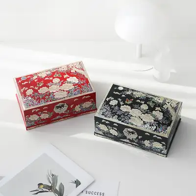 Mother-of-Pearl Lacquer Jewelry Box with Peony Garden Design, 2-Tier, 24cm