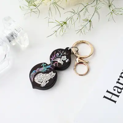 Magpie and Tiger Painting Mother-of-Pearl Key Ring & Bag Charm