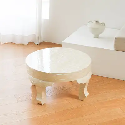 Nacre Lacquerware Ivory Round Shell-Inlay Table 50cm
