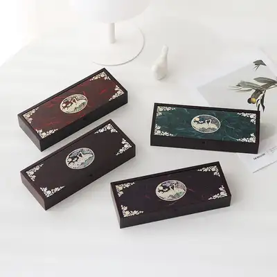 Lacquered Mother-of-Pearl Oval Auto Pen Case (Cranes and Pines)