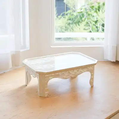 Mother-of-Pearl Lacquerware Ivory Rectangular Mini Table 36cm