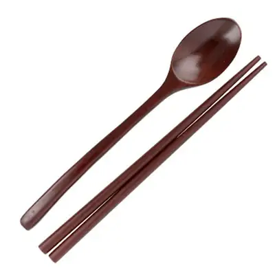 伝統天然漆塗り小型スプーン・箸セット ブラウン（韓食堂 木製原木調理用具 スプーン 箸）