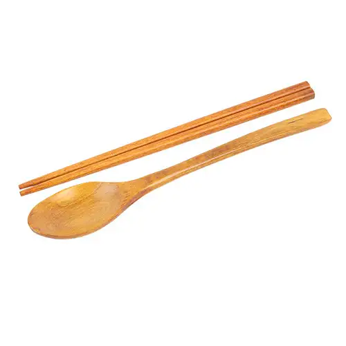 天然うるし塗り小型スプーン・箸セット ナチュラル（韓食堂 木製原木調理道具 スプーン 箸） — 2