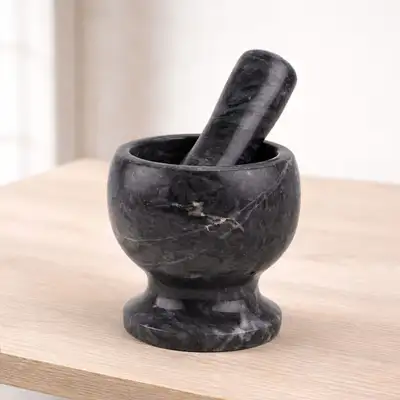 Traditional Jade Mortar and Pestle Set Black | Stone Mortar Garlic Grinding Ginger Crushing Seasoning Grinding Medicine Mortar Hand Mortar Sesame Grinding