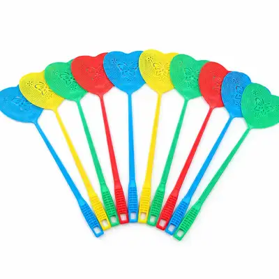 50cm カラーランダム ハート ハエたたき 10P ( 夏 日中ハエ 害虫退治 おばあちゃんの家 プラスチック 高弾力 懐かしい蚊たたき )