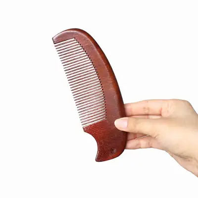 ブラウン木製ラウンドテールコーム（細密ヘアブラシ天然木櫛木製くし）