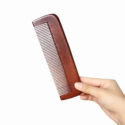 ブラウン木製長方形くし（密集ヘアブラシ 本つげ櫛 木製くし ヘアくし さっぱり木製ブラシ）
