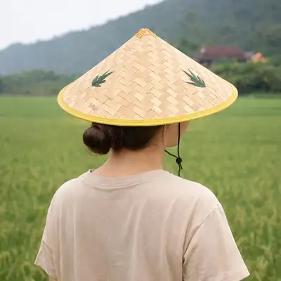 竹の葉編み笠帽子（夏用帽子 伝統的な農笠 農作業帽子 釣り 登山 紫外線対策 麦わら帽子）