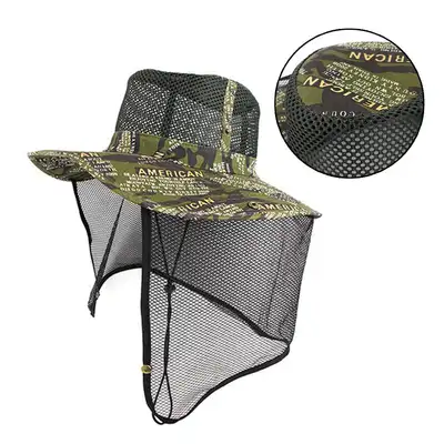 English Pattern Mesh Work Cap (Brim Cap Jungle Military Survival Hat UV Protection Fishing Work Hat)